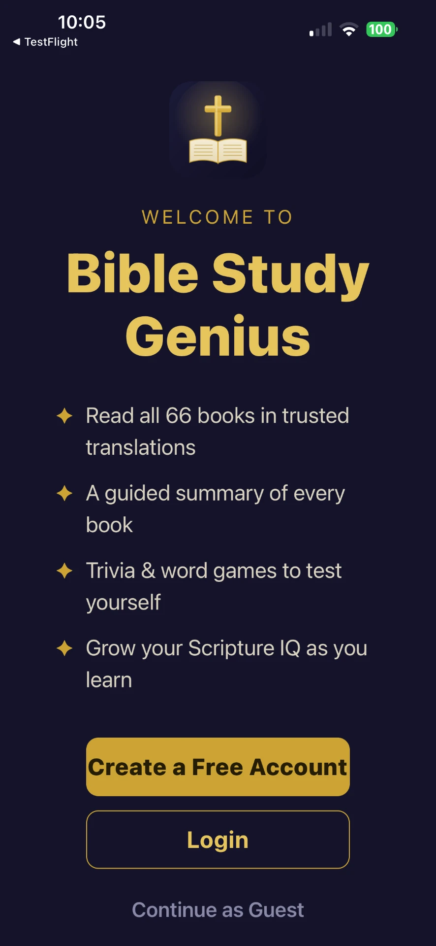 Bible Study Genius welcome screen
